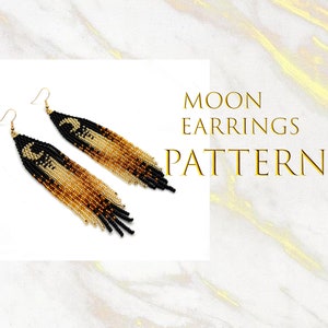 HALF MOON beaded fringe earrings tutorial, beading pattern, seed