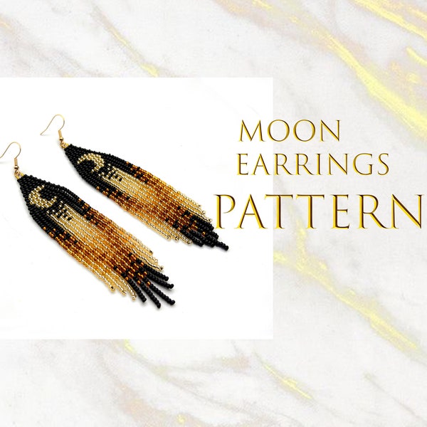 Beaded fringe earrings pattern Crescent moon seed bead earrings Brick stitch beading PDF