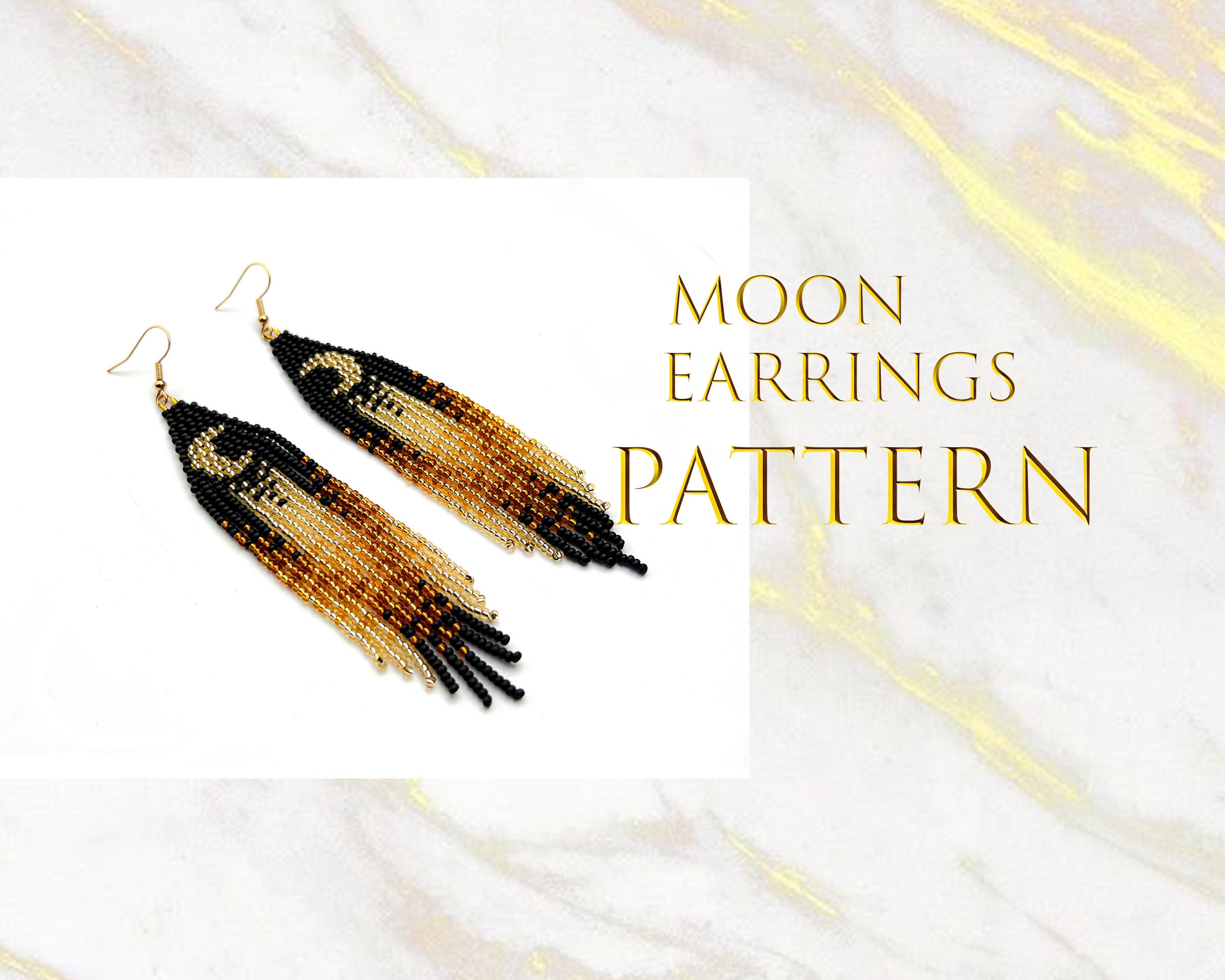 Seed Beads Celestial Moon Fringe Earrings - Full Moon