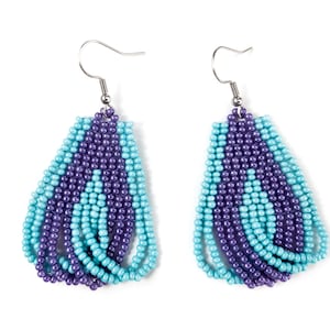 Blue crystal earrings Diamond shape earrings Seed bead earrings Rhombus earrings Geometric earrings Beaded dangle earrings Beadwork