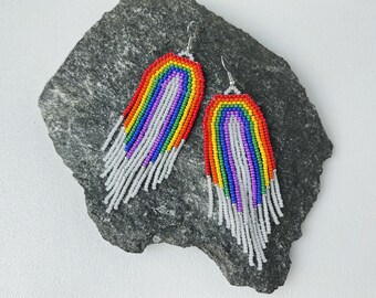 Радужные серьги Бахрома бисерные серьги Серьги из бисера Серьги из бисера Украшения ЛГБТ подарок для женщин