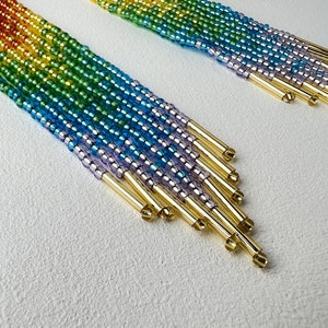 Rainbow earrings Long beaded fringe earrings in Boho style Seed bead earrings Dangling earrings Festival earrings Bohemian earrings image 8