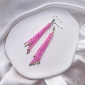 Purple Seed Bead Fringe Earrings: Lightweight Tassel Jewelry