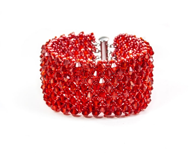 Red Crystal Bracelet Wide Bracelet for Women Beaded Bracelet Etsy