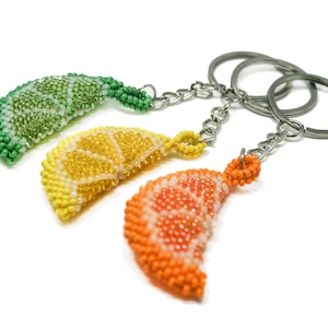 Fruit Slice Beaded Keychain: Handmade Lemon, Lime, Orange