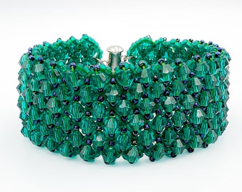 Green beaded bracelet Rhinestone bracelet Crystal bracelet Bridesmaid bracelet Statement bracelet Wide bracelet Handmade bracelet for women