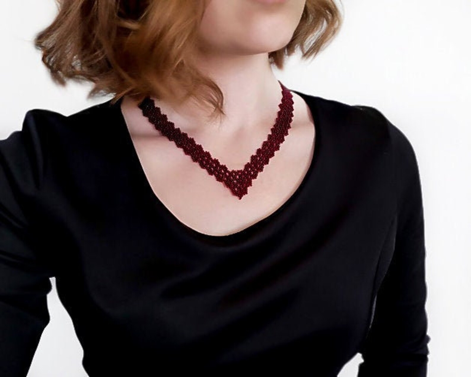 Necklace for V Neck Dress Red Beaded Elegant Jewelry Burgundy Etsy
