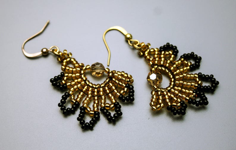 Black and gold necklace Beaded jewelry set Seed bead necklace Beadwoven earrings necklace Beadwork Jewelry gift for women image 8