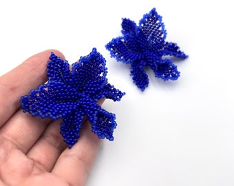 Orchidee Schmuck Blumen Ohrringe Navy blaue Ohrringe Ohrstecker Perlen Ohrringe Blumen-Liebhaber Geschenk Für Frauen Floral Statement Ohrringe