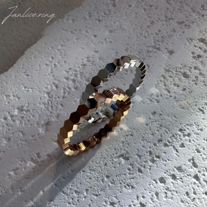 Minimalist Honeycomb Hexagon Ring – 925 Sterling Silver 18k Gold plated