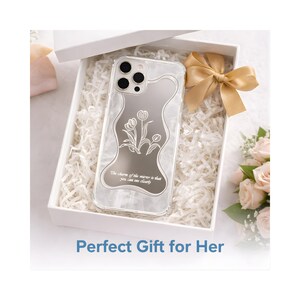 Handmade Cute Tulip Mirror Phone Case for iPhone 16 15 14 13 12 11 Pro Max, Clear Floral Shockproof Cover, Gift for Her