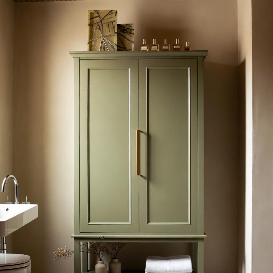 Modern Solid Wood Bathroom Linen Cabinet Tall Double Door Storage Tower ...