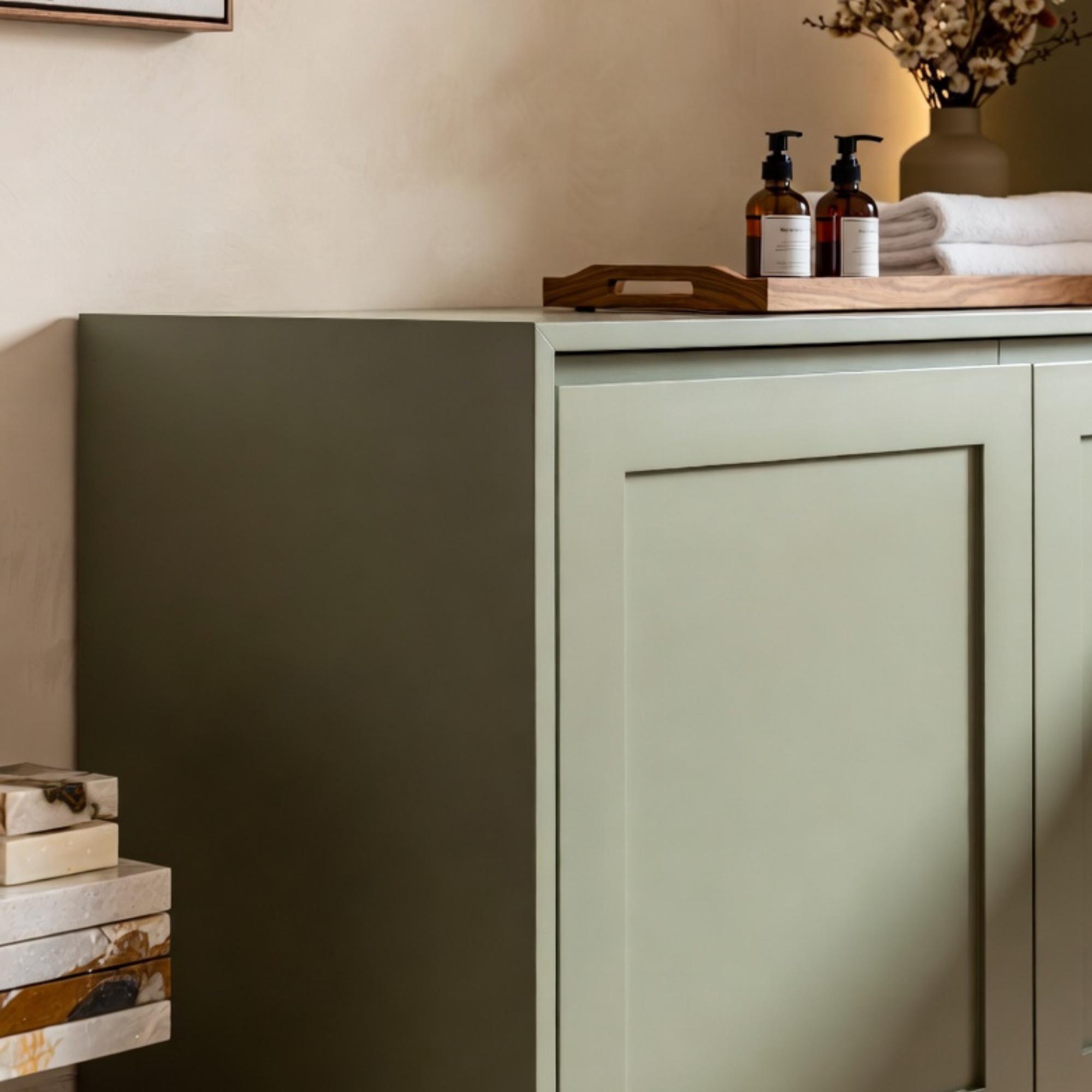 Modern Solid Wood Bathroom Linen Cabinet Tall Double Door Storage Tower ...