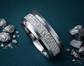 Silver Tungsten Ring 8mm with Silver Wire Inlay, Mens Wedding Band, Minimalist Tungsten Ring for Men, Modern Metal Band, Gift for Boyfriend