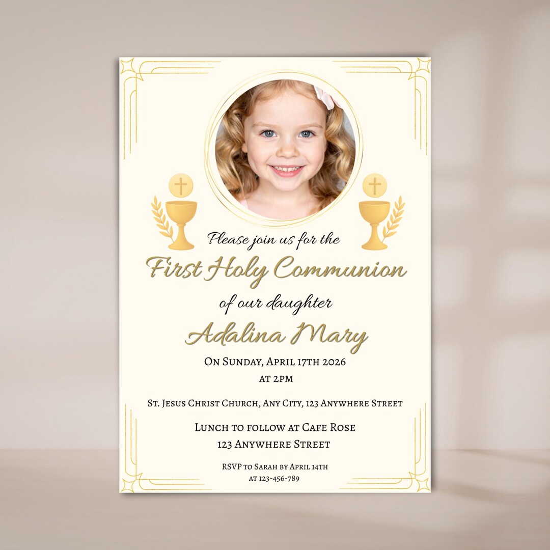 Editable First Holy Communion Invitation With Photo, Girl Catholic ...