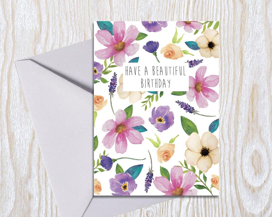 Watercolor Greeting Card, Soft Floral, Pink and Purple Flowers, Pastel ...