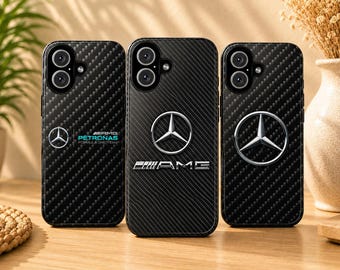 Mercedes F1 Team telefoonhoesje carbon stijl hoes voor iPhone 17Pro, 16, 15, 14, 13, 12 Samsung S25, S24, S23, S22, A16, A26, Pixel 10, 9 Pro, 8