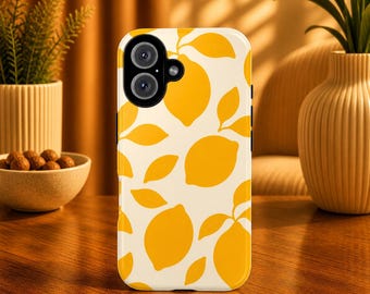 Yellow Lemon Phone Case Citrus Pattern Cover for iPhone 17Pro, 16, 15, 14, 13, 12 Samsung S25, S24, S23, S22, A16, A26, Pixel 10, 9Pro, 8, 7