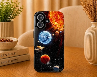 Solar System Planets Phone Case Space Galaxy Cover for iPhone 17Pro, 16, 15, 14, 13, 12 Samsung S25, S24, S23, S22, A16, A26, Pixel 10, 9Pro