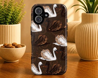 Swan Phone Case Brown And White Swan Cover for iPhone 17 Pro, 16, 15, 14, 13, 12 Samsung S25, S24, S23, S22, A16, A26, Pixel 10, 9 Pro, 8, 7