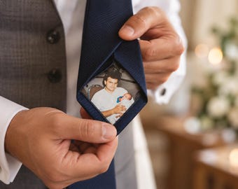 Custom Photo Tie Patch, Personalized Memorial Wedding Keepsake for Dad Groom Father of Bride