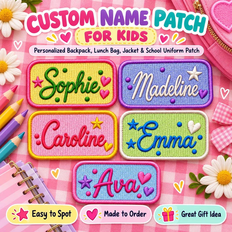Custom Name Patch for Kids, Personalized Backpack Lunch Bag Jacket School Uniform Patch bild 2