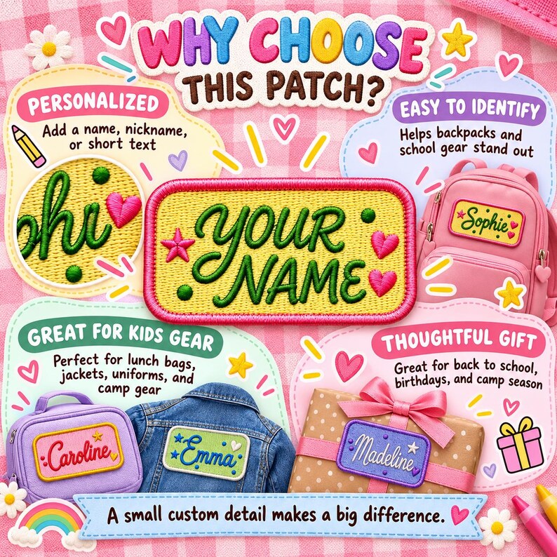 Custom Name Patch for Kids, Personalized Backpack Lunch Bag Jacket School Uniform Patch bild 4