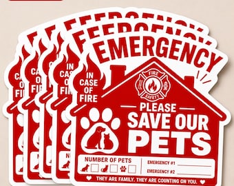 Paquete de 5 pegatinas de seguridad contra incendios para rescate de mascotas: Salvemos a nuestras mascotas. Calcomanía de emergencia para ventanas. Alerta a los primeros intervinientes en caso de incendio. Perro, gato, guardián del hogar.