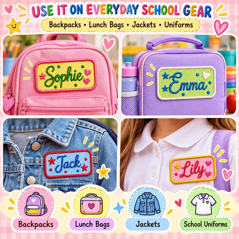 Custom Name Patch for Kids, Personalized Backpack Lunch Bag Jacket School Uniform Patch bild 3