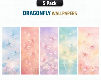 Dragonfly Pastel Watercolor Theme Pack Phone Wallpapers • 5 Pack Digital Download • iPhone / Android Backgrounds Mobile Wallpaper Set