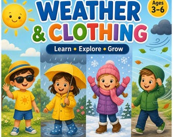 Mini-app Weer en kleding | Regenachtig Besneeuwd Zonnig Winderig | Voorschools leren | Digitale download