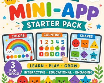 Mini-app starterspakket | Kleuren tellen, vormen | Voorschools leren | Digitale download