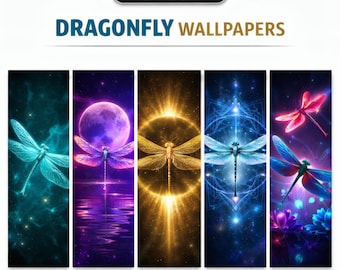 Dragonfly Cosmic Fantasy Phone Wallpapers • 5 Pack Digital Download • Dragonfly iPhone / Android Backgrounds • Mobile Wallpaper Set