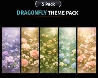 Dragonfly Pastel Garden Theme Pack Phone Wallpapers • 5 Pack Digital Download • Dragonfly iPhone / Android Backgrounds Mobile Wallpaper Set