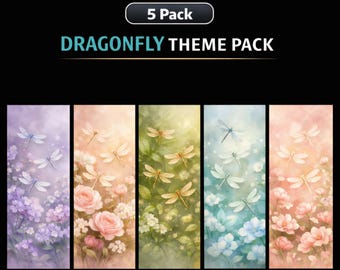 Dragonfly Pastel Floral Theme Pack Phone Wallpapers • 5 Pack Digital Download • Dragonfly iPhone / Android Backgrounds Mobile Wallpaper Set