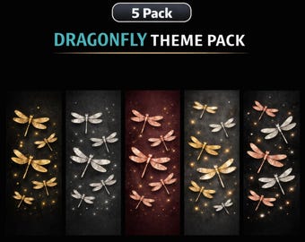 Dragonfly Metallic Theme Pack Phone Wallpapers • 5 Pack Digital Download • Dragonfly iPhone / Android Backgrounds • Mobile Wallpaper Set