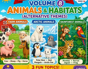 Mini‑app Dieren en habitats | Boerderij Arctisch regenwoud | Voorschools leren | Digitale download