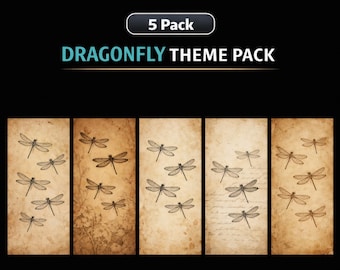Dragonfly Vintage Paper Theme Pack Phone Wallpapers • 5 Pack Digital Download • Dragonfly iPhone / Android Backgrounds Mobile Wallpaper Set