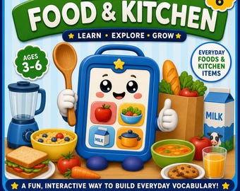 Food & Kitchen-miniapp | Keukengerei Etenstijd Eten | Voorschools leren | Digitale download