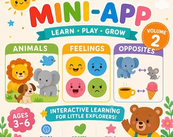 Dieren, gevoelens en tegenstellingen Preschool Mini‑app | Begeleid leersysteem + afdrukbaar referentiemateriaal | Volledig scriptgestuurde les op basis van AI