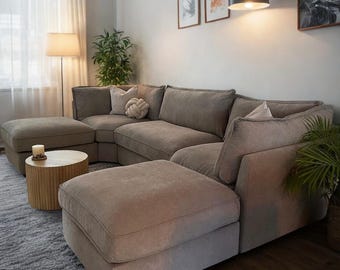 Luxury U Shape Sofa | UK Portland Modern Sectional Couch | Large Plush Living Room Furniture