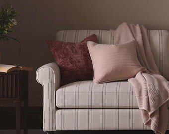 Plaid da divano in maglia rosa balletto, morbida coperta rosa cipria per divano, coperta testurizzata per letto, accogliente coperta rosa per soggiorno, regalo per lei