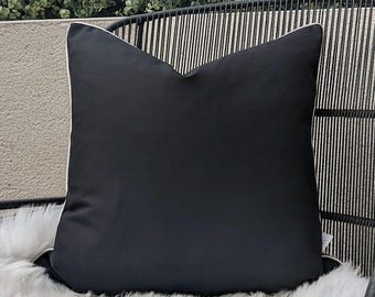 Noir Black with Cream Border Cushion Cover or Duck Feather Filled | Luxury Throw Pillow | Sofa Cushion | Bed Cushion Handmade | All Sizes