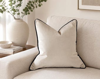 Putty Beige Velvet Cushion Cover or Duck Feather Filled Cushion | Luxury Greige Throw Pillow | Sofa & Bed Cushion | Piped or Plain Edge