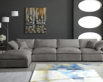 Modular Corner Sofa Duck Feather Filled, 4 Seater Sectional Sofa, Luxury Velvet Sofa UK, L Shape Couch, Custom Sofa