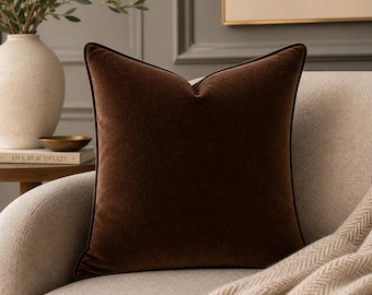Chocolate Brown Velvet Cushion Cover or Duck Feather Filled Cushion | Luxury Throw Pillow | Sofa Cushion | Bed Cushion Handmade | All sizes