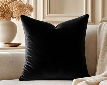 Plush Phantom Black Velvet Cushion Cover | Luxury Black Throw Pillow | Duck Feather Filled or Unfilled | Decorative sofa cushion | ALL sizes