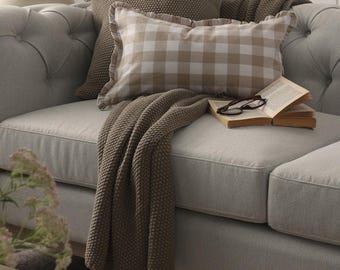 Taupe Knit Sofa Throw, Soft Textured Couch Blanket, Neutral Knitted Bed Throw, Cosy Living Room Blanket, Beige Home Decor Gift