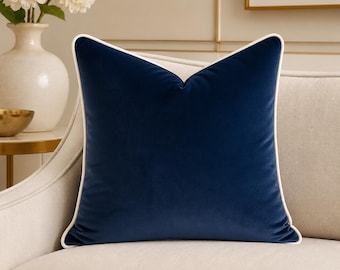 Dark Blue Velvet Cushion Cover or Duck Feather Filled | Pillow Handmade | navy scatter pillow | decorative throw pillow | ALL sizes