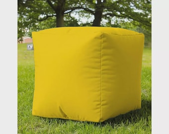 Indoor Outdoor Cube Bean Bag Footstool, Garden Pouffe Seat, Kids Beanbag Cube, Waterproof Style Patio Seat, Multiple Colors